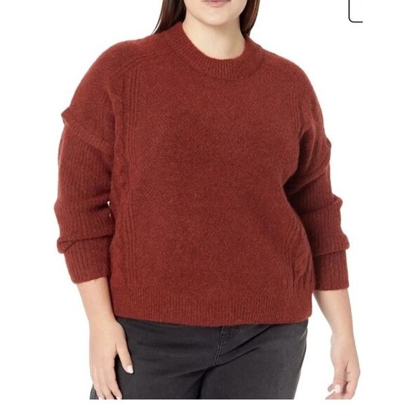 Madewell Plus Wool Blend Sweater Sz 4X New Red Rust Cable knit Alpaca stretch - Picture 3 of 10